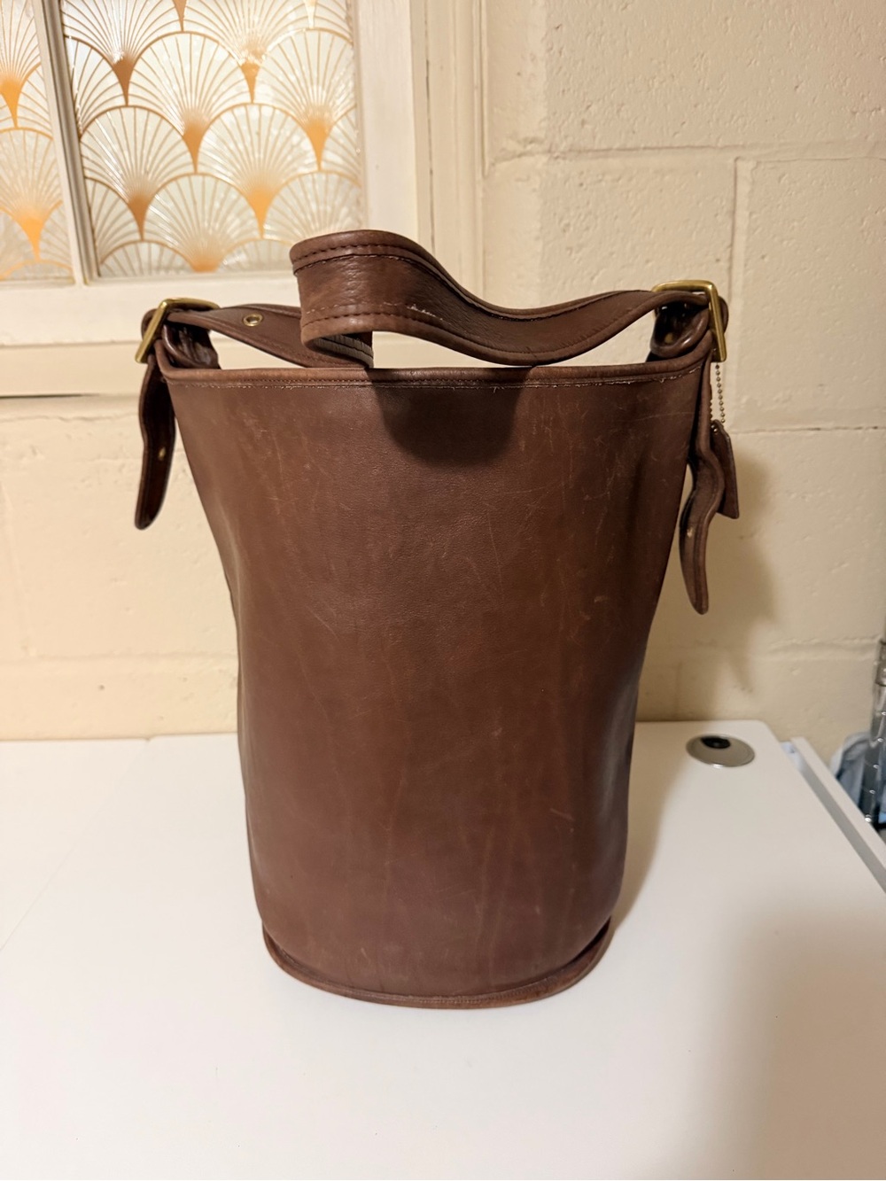 Coach Chocolate Brown Leather Bucket Bag with Brass Hardware